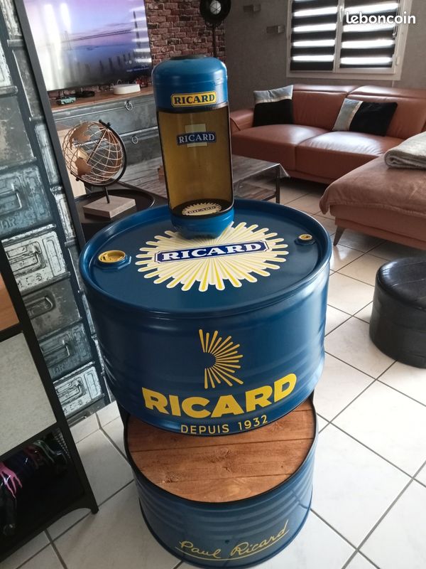 Tonneau/Fût De Décoration Bacardi 60L, Noir Et Doré, Artisanal, Reconditionné, 66 Cm