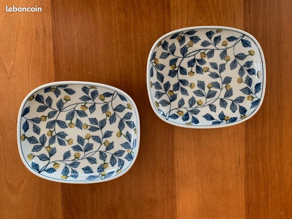 Lot de 5 assiettes japonaises rectangulaires en porcelaine à motif végétal de fraises de bois (image 8)