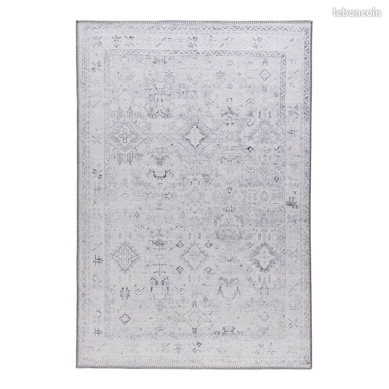 Tapis vintage rayé gris plat intérieur Kirman Gris 80x300 (image 1)