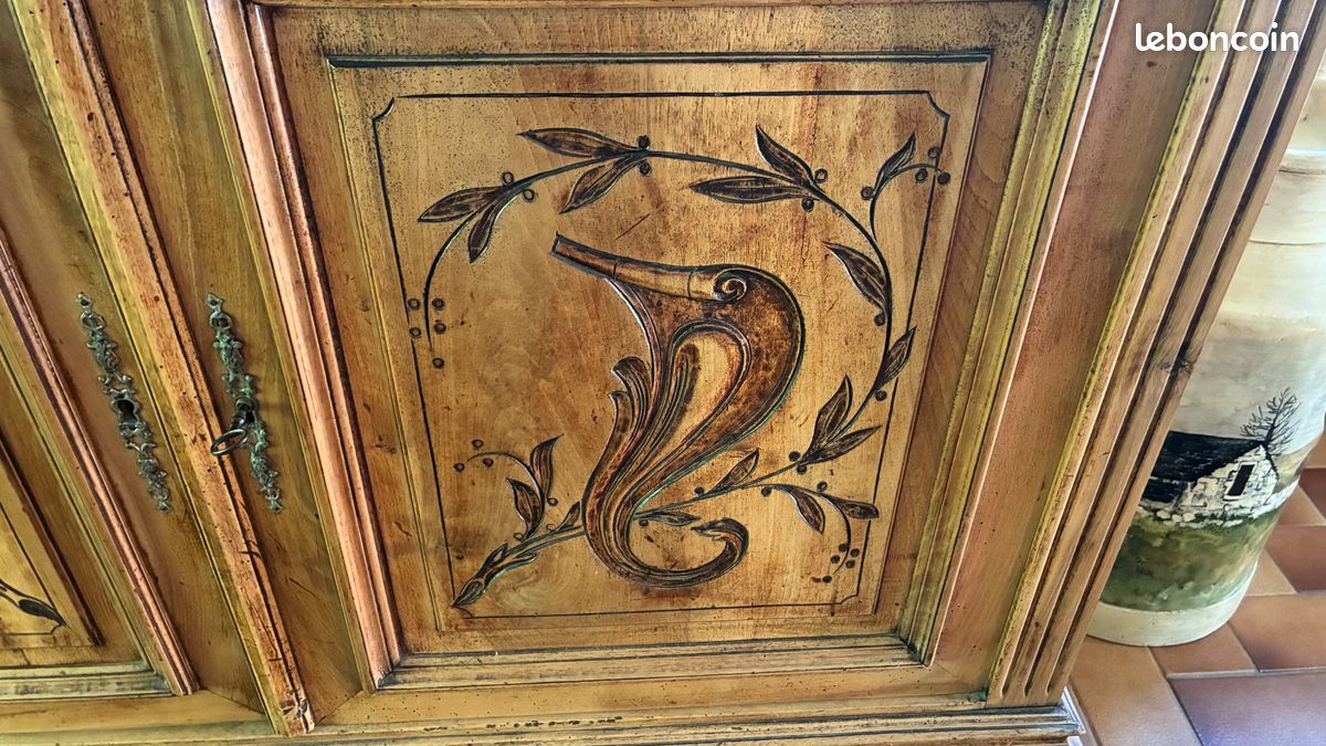 Authentique buffet deux corps ancien en bois massif (1902) (image 4)