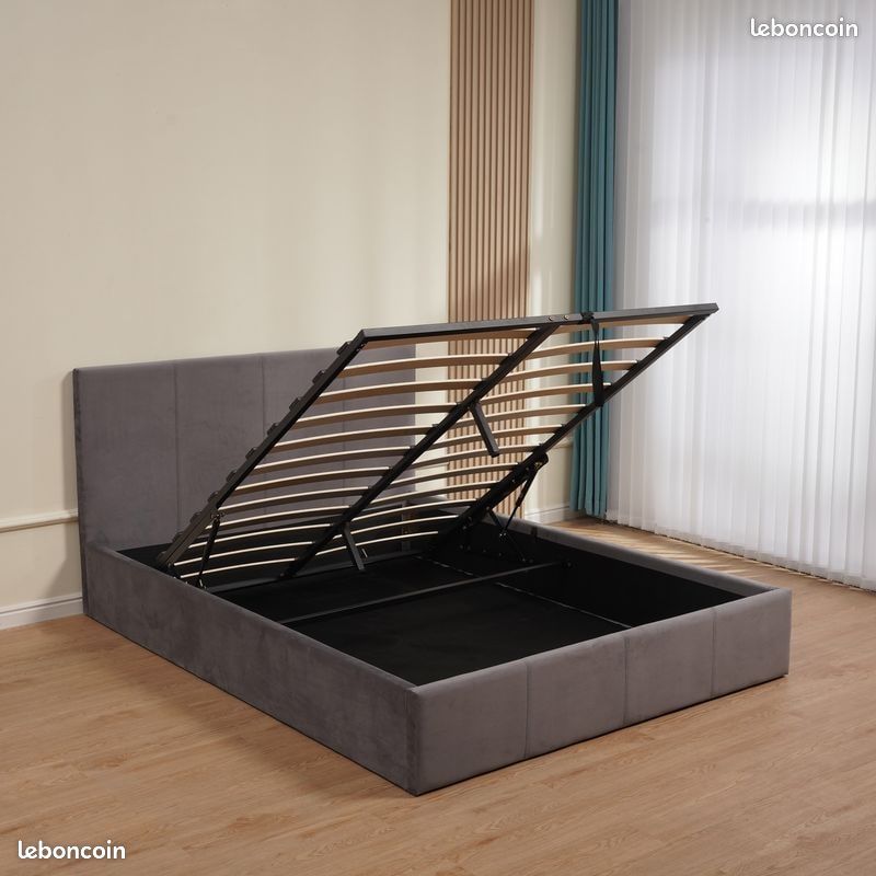 Lit avec Coffre velours bastien Noir beige Gris 140x190​⁬⁬‍‍‍⁮‍​⁯⁭⁢⁬​⁪ (image 4)