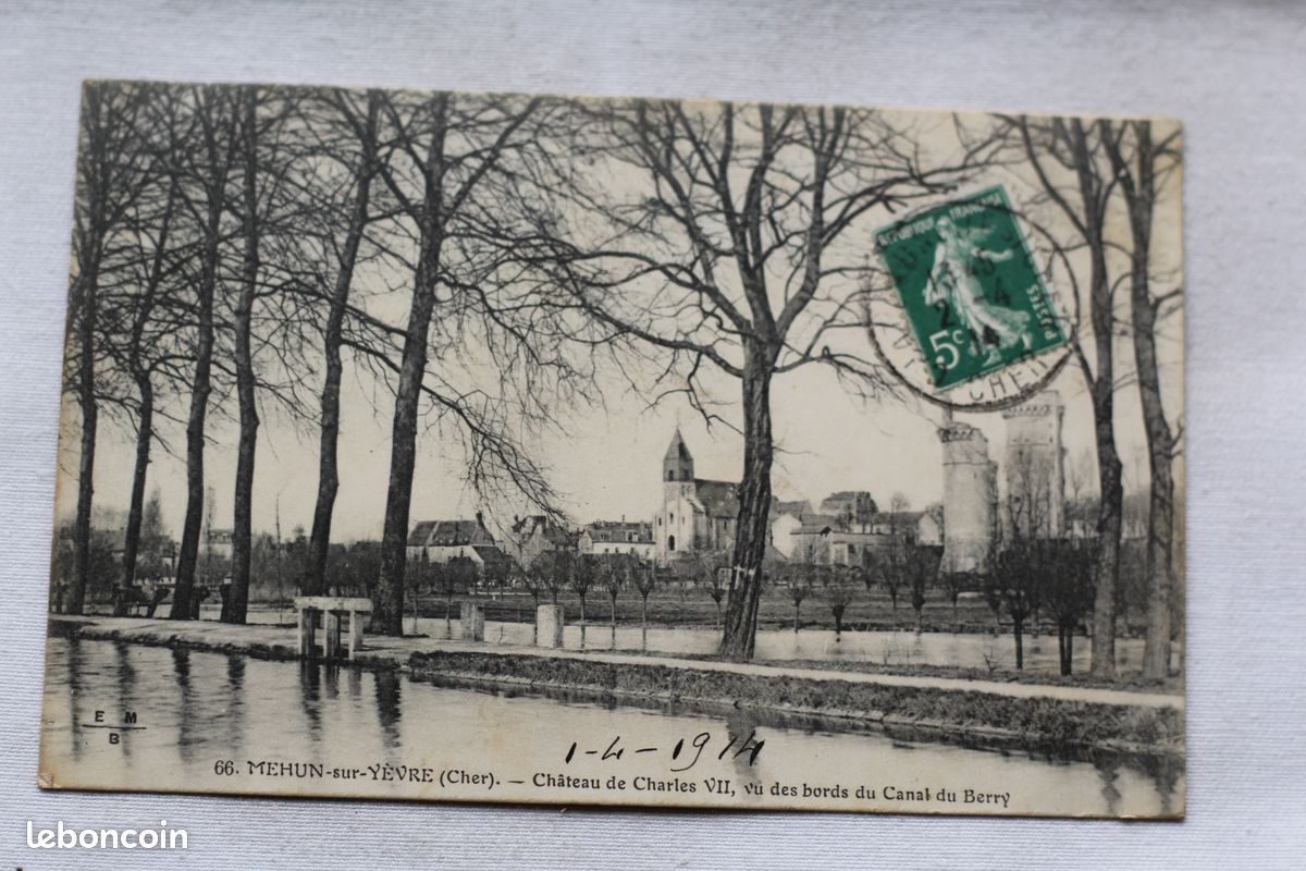Cpa 1914, Mehun sur Yevre, château de Charles VII, vu des bords du canal du Berry, Cher 18, carte postale ancienne,vf91 (image 1)