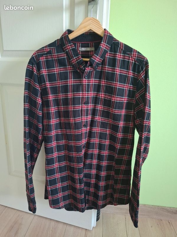Chemise à carreaux noir rouge homme Vêtements
