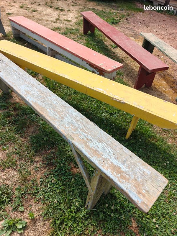Lot de 6 bancs anciens en bois (image 7)