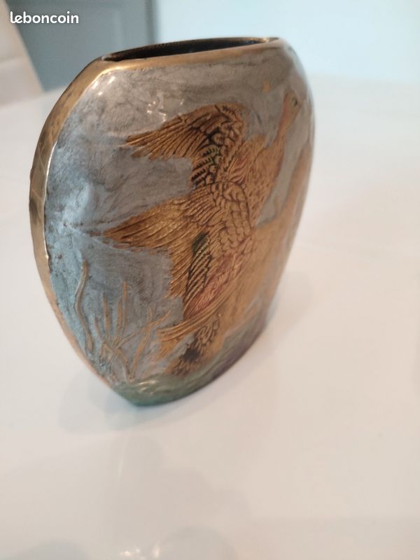 Vase Ancien Vintage Motif Canards - Hauteur 13 Cm, Plus De 700g, Parfait Pour Déco Retro