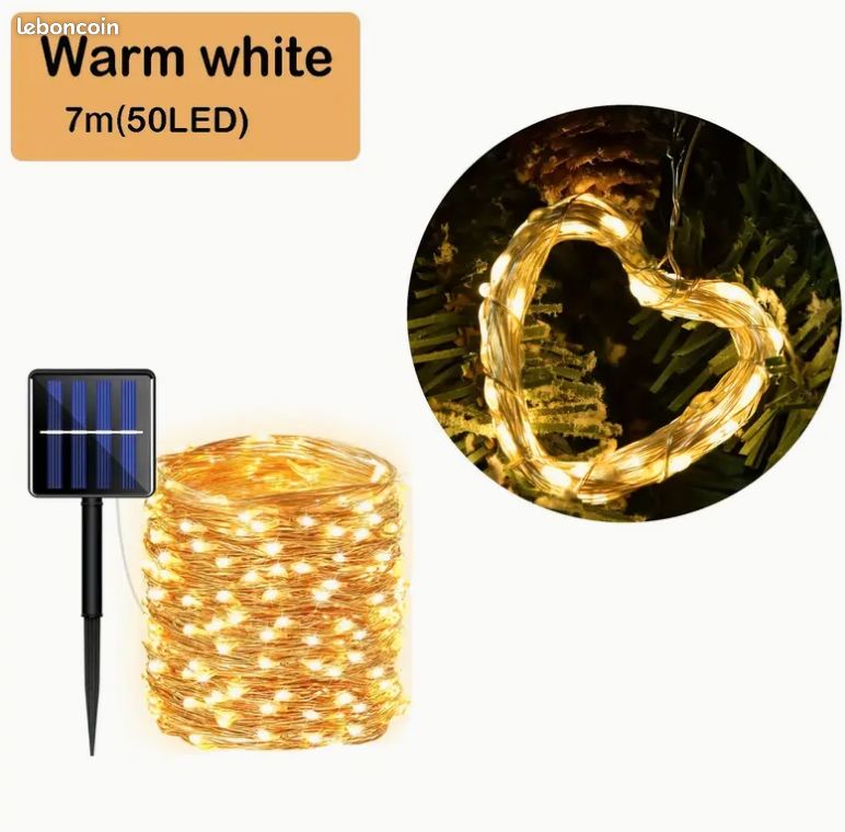 Guirlande Solaire de Jardin – 7m, 50 LED, Lumière Jaune (image 1)