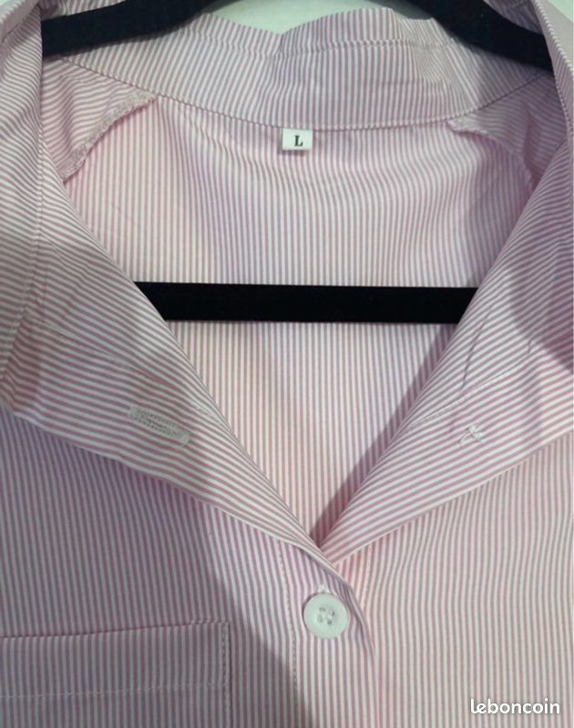 Chemisier Femme Un1 Deux2 Trois3 - Taille 40 - Blanc à Rayures Rose Fushia - Coton/élasthanne - Très Bon état