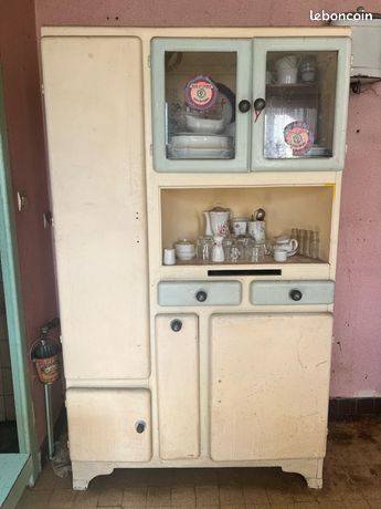 Grand Meuble De Cuisine MADO Années 1950 - Bois Beige, 180cm - état Vintage