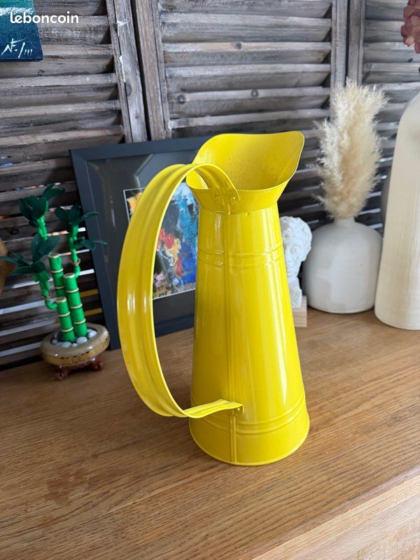 Broc à eau galvanisé jaune vintage 30x15.5x34cm (image 3)