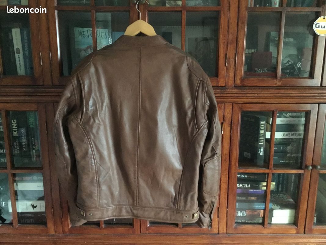 Veste Moto En Cuir Vintage Marron Field Fg Gear Taille M - Occasion Très Bon état