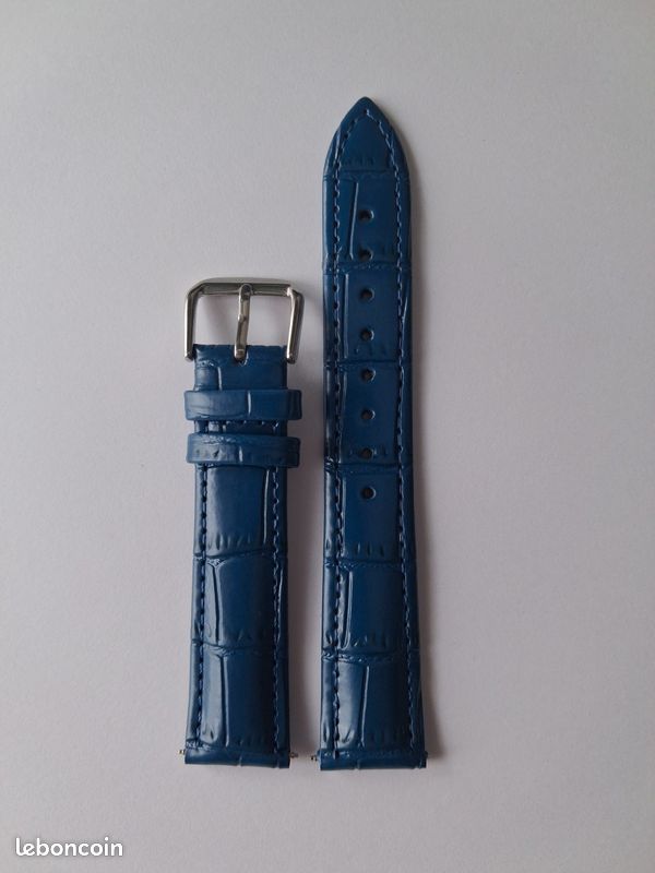 Bracelets de montre en cuir véritable, bleu foncé, couture bleue, pack