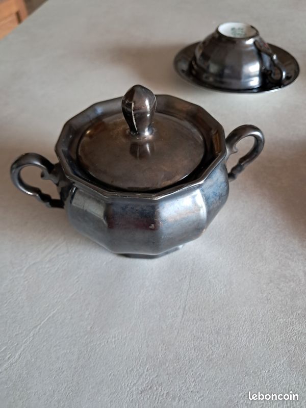 Service à Thé Vintage Gorbon Années 80 - Porcelaine Jaune Liseré Or - 6 Pièces
