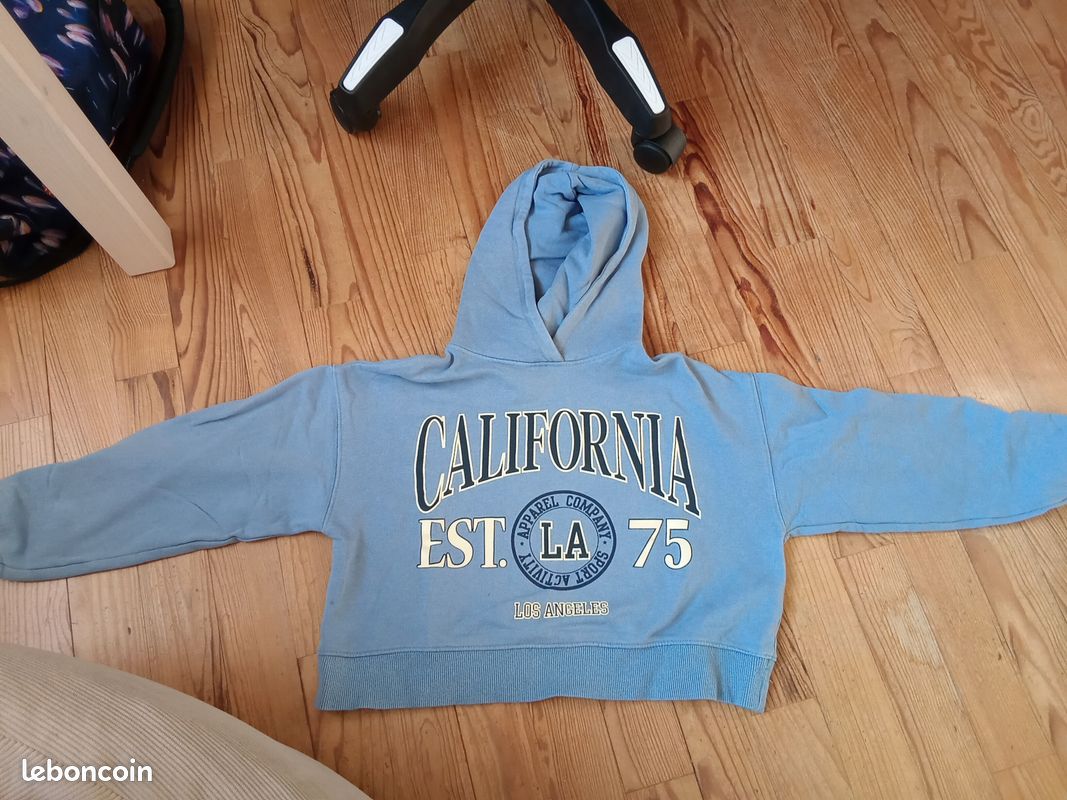 ZARA Sweat à Capuche Enfant Bleu Coton Casual (EU 164