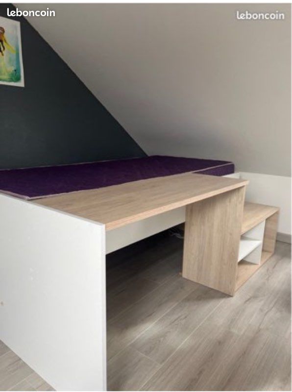 Lit 1 place + matelas avec bureau intégrée et rangement (image 6)