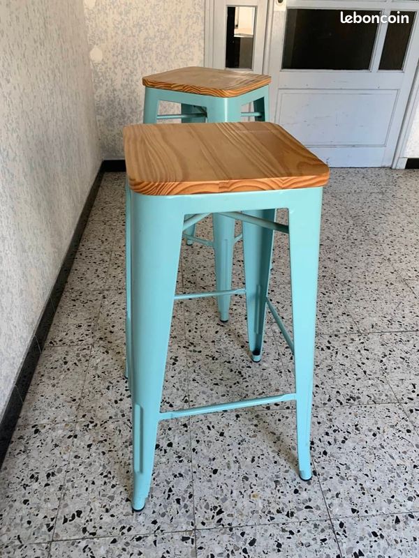 Lot de 2 tabouret Cocktail Scandinave design bleu ciel (image 5)