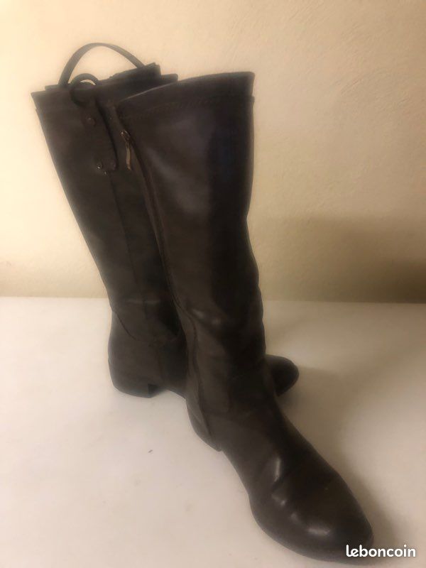 Bottes marron, talons 3 cm fermeture éclair sur la longueur (image 2)