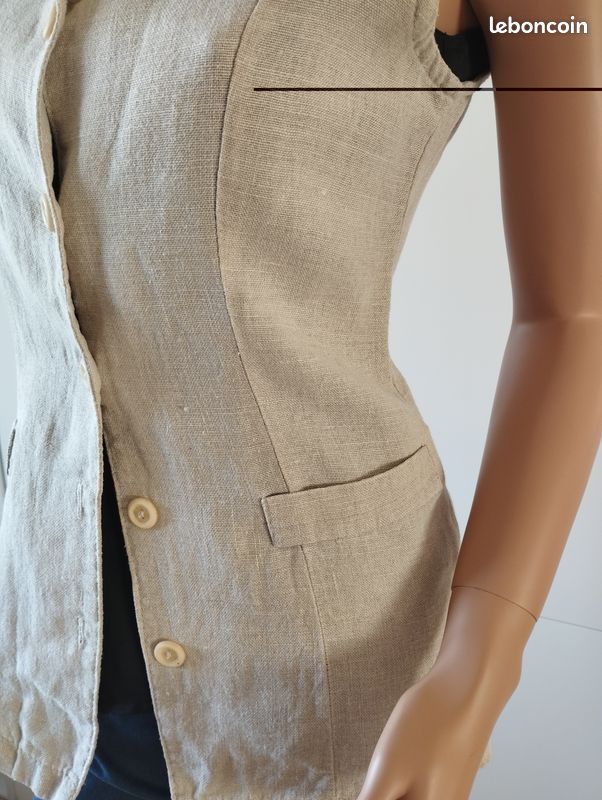 Gilet Sans Manches Femme - Taille L/40 - Laine, Coton, Acrylique - Couleur Beige - Neuf Sans étiquettes