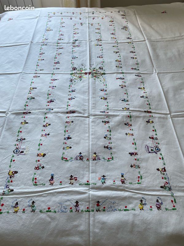 NAPPE RONDE VINTAGE brodée à la main EUR 29,90 - PicClick FR
