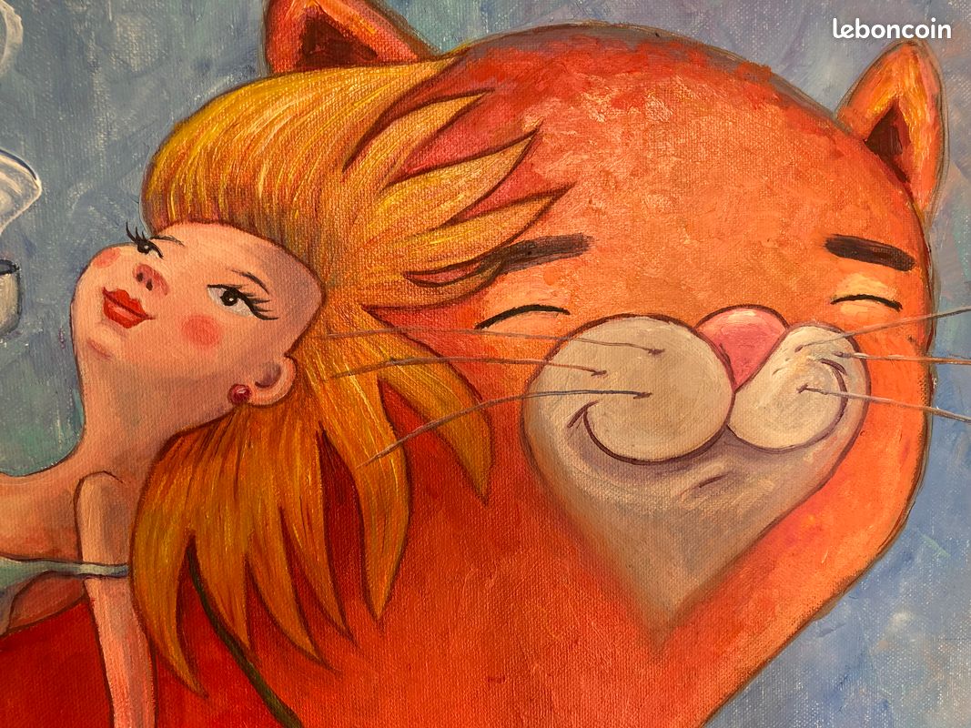 Tableau Femme allongé sur geant chat rouge (image 5)