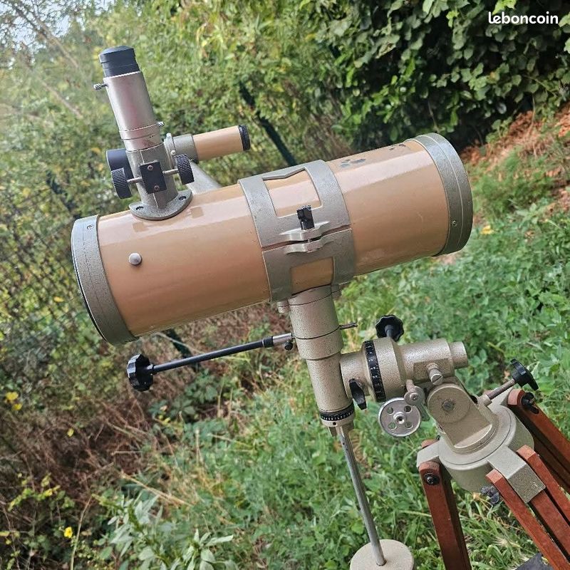 Télescope Vintage Ancien - Plus De 100 Ans, Lustre Doré, Boîte Bois, Décoration Rétro