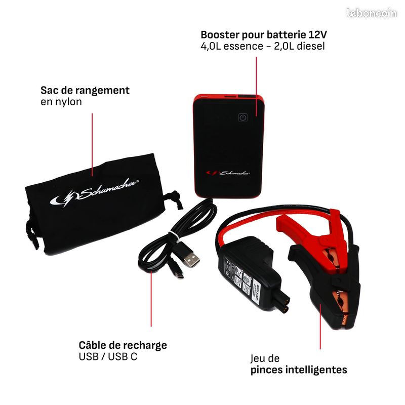 Schumacher SL471 - Booster Batterie Lithium ION 600A 12V - Moteur jusqu'à 4,0L Essence / 2,0L Diesel - Lampe Torche - Power Bank pour Recharge Via USB - Puissant et Ultra-Compact (image 2)