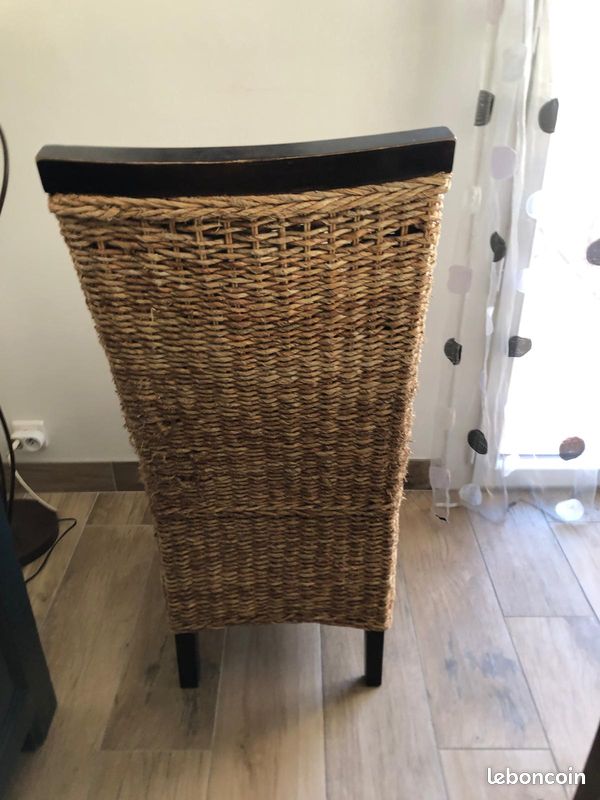 8 chaises en abaca tresse et mahogany massif (image 4)