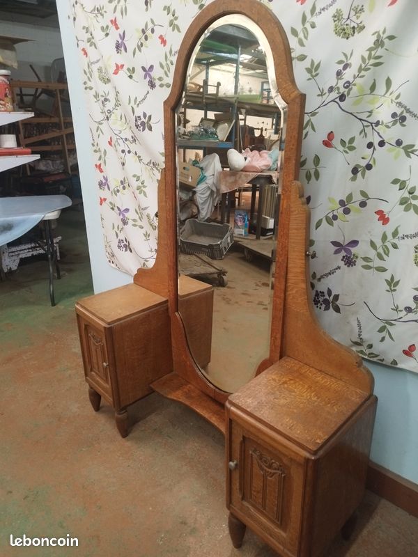 Coiffeuse Vintage Années 50/60 – Jaune, 2 Tiroirs, Avec Miroir – état Très Bon