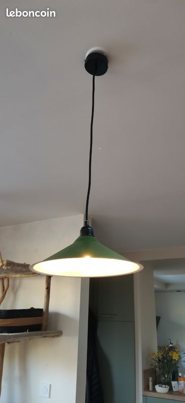 Suspension industrielle style années 50 – aluminium vert – Ø31 cm (image 2)