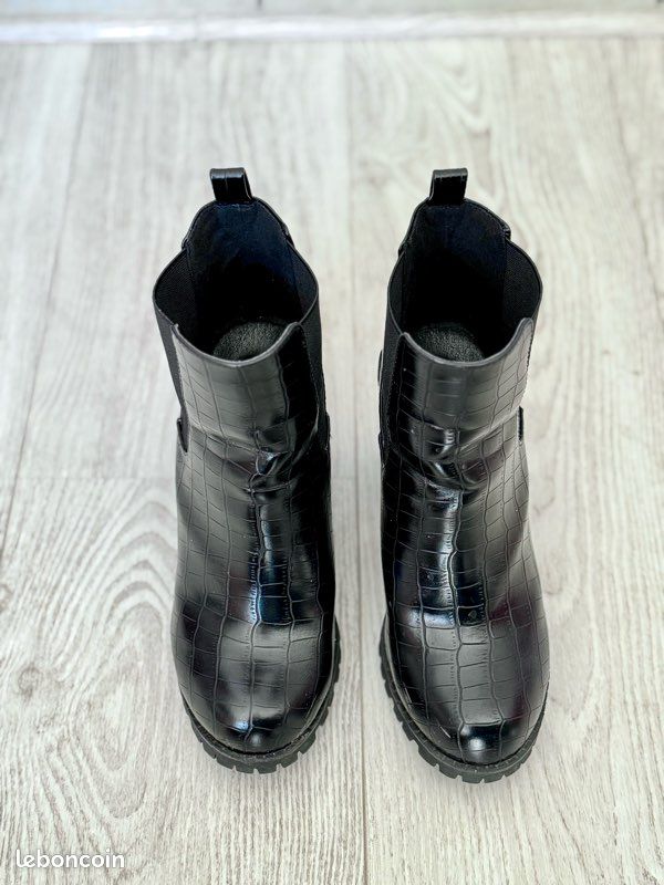 Bottines Noires à Talon - Taille 36, Matière Synthétique, Occasion Très Bon état