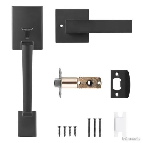 Poignée de porte d'entrée VEVOR, noir mat, poignée à levier carrée sans serrure, entraxe réglable, compatible avec les portes d'entrée à ouverture à droite et à gauche (image 1)