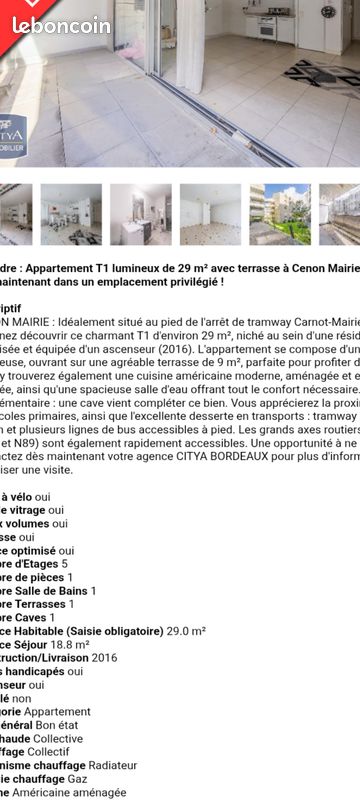 Appartement 1 pièce 30 m² · à Cenon · 30 m² · 105 000 €