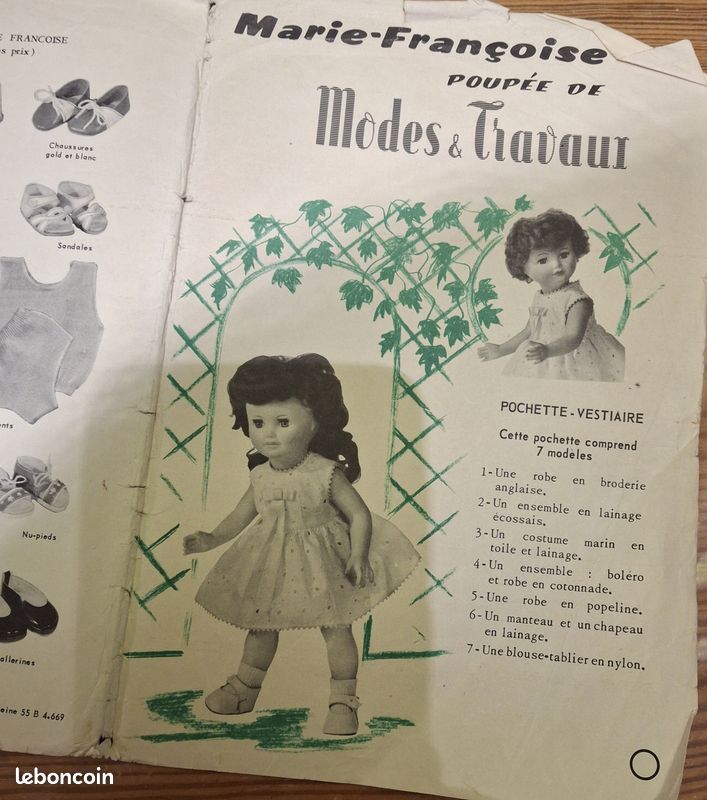 Page De Magazine MODES ET TRAVAUX Juillet 1958, Modèle Poupée Françoise - Occasion, Pour Collectionneurs