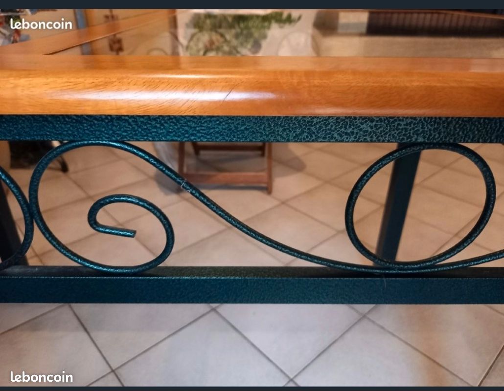 Table verre fer forgé vert (image 2)