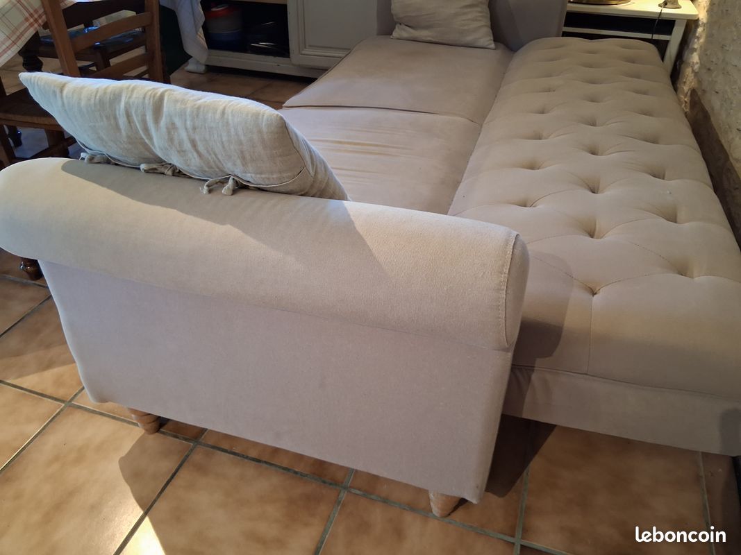 Canapé convertible beige assise capitonné (image 3)