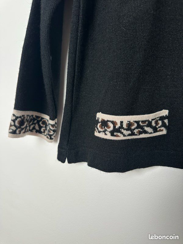 Pull Vintage Lee Noir Avec Col Doré Brodé - Motif Musique, Taille M, Femme