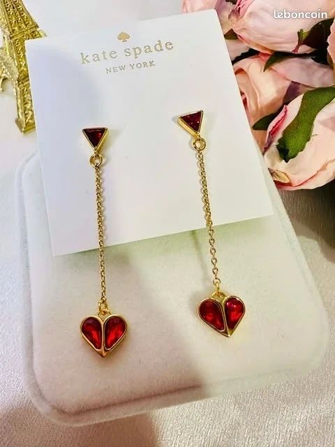 Boucles D'oreilles Vintage Cœur En Gripoix Rouge Signées Oscar De La Renta - Clips Dorés - Occasion