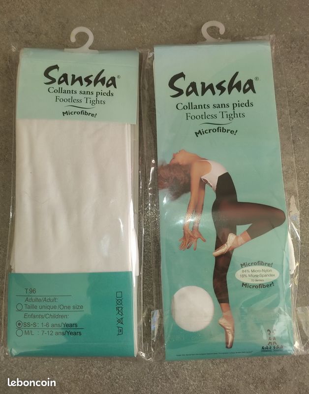 Lot de 2 paires de collants sans pieds Sansha 4 / 6 ans Neufs (image 1)