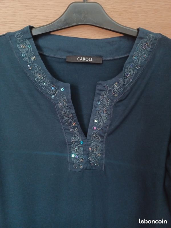 Blouse Caroll Noire Manches Longues Motif Géométrique - Taille 44 - Occasion