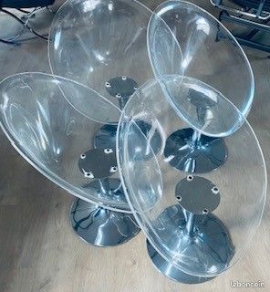 4 chaises transparentes plexi pied alu style eros starck etat usure du temps (image 2)
