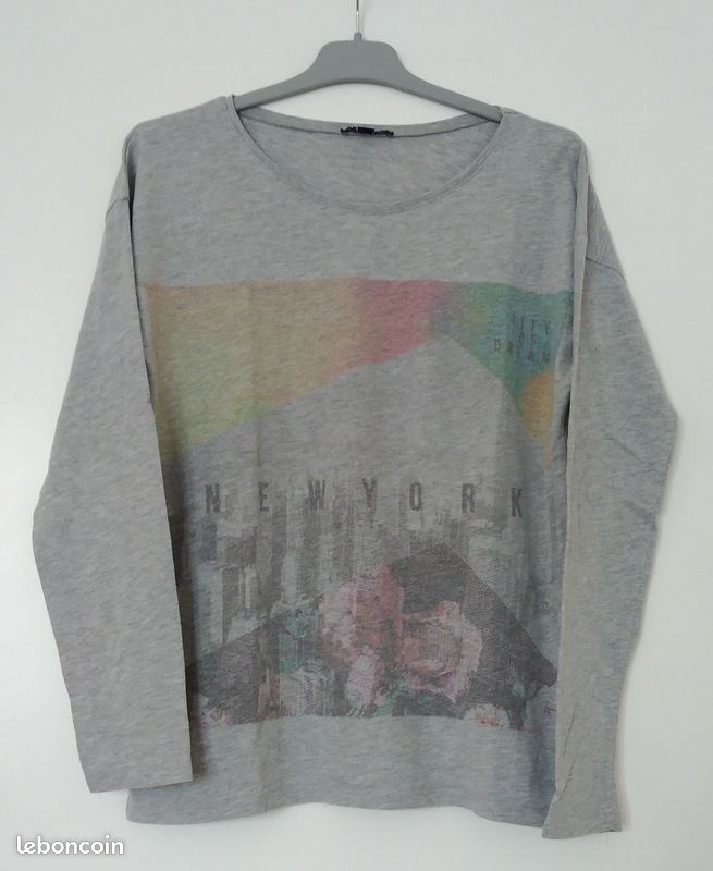 T-shirt gris manches longues S (image 1)