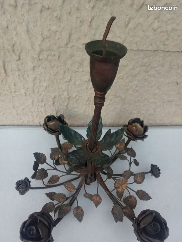 Lustre Rose Feuilles Art Nouveau Bronze (image 8)