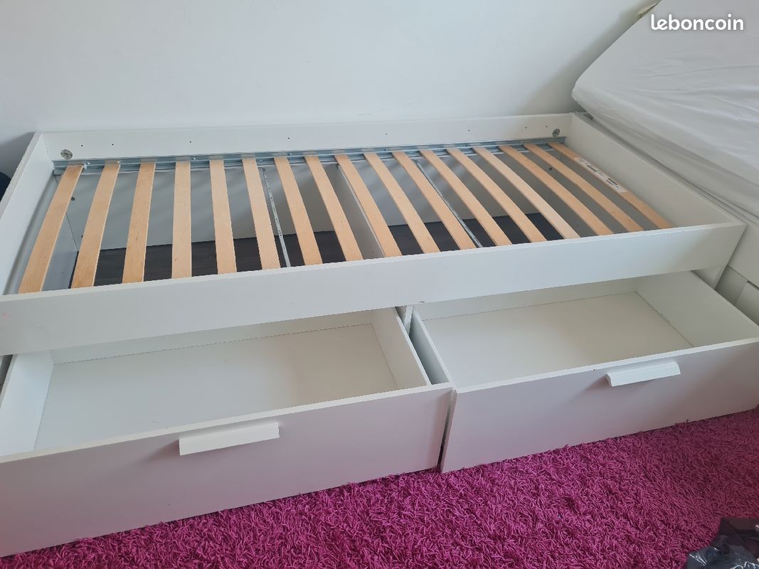 Vends 2 Lit brimnes ikea sommier + matelas 100euro (image 3)