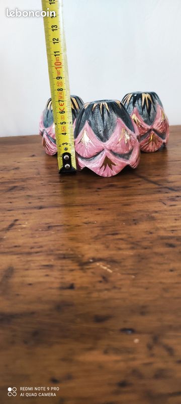 Lot de 3 cache-douilles / tulipes de lustre en porcelaine - Décor floral rose, bleu et or (image 6)