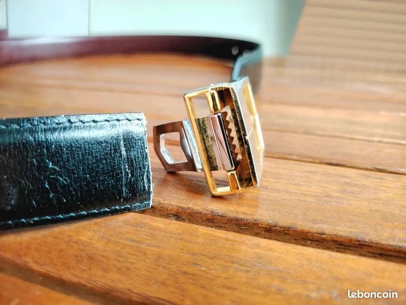 Ceinture Large Noire Tressée - Double Anneau - Style Décontracté - Taille 47 Pouces
