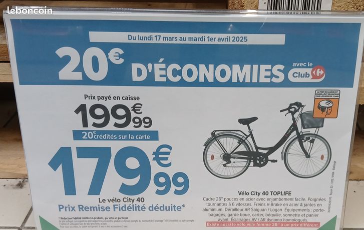 Vélo électrique VÃ©lo City 40 Carrefour Prix Velo City 40 Promo
