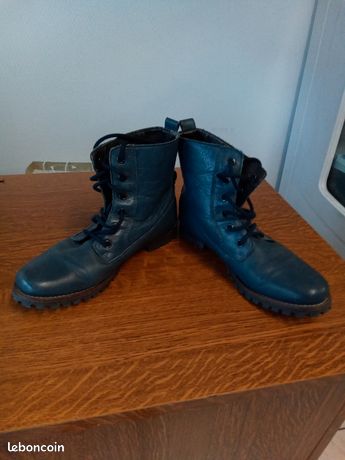 Bottes JANOTA à Lacets En Cuir Bleu - Taille 41 - Occasion Très Bon état