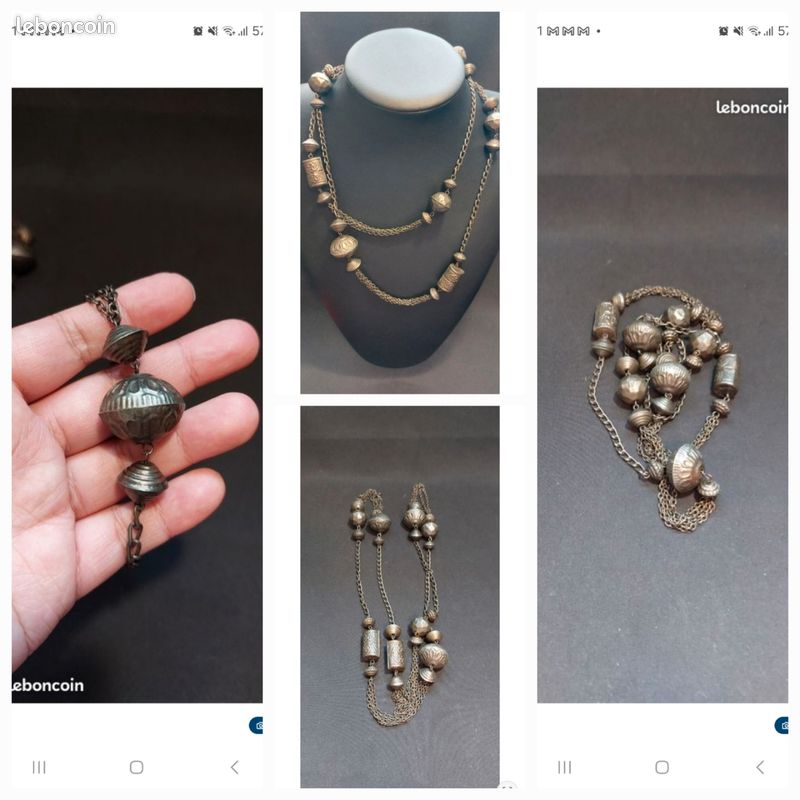 Collier Vintage Ethnique Perles Et Papillon - Couleur Argent - Modèle A13 - Occasion