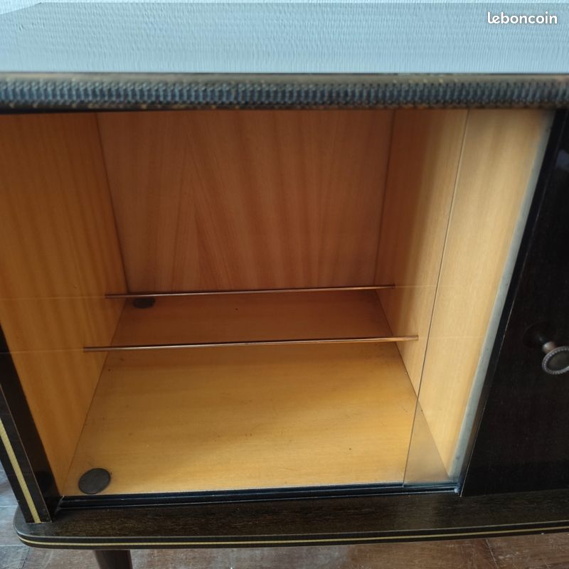 Meuble Bar / TV Vintage Années 60 – Pieds Compas à Roulettes & Éclairage Intérieur (image 5)
