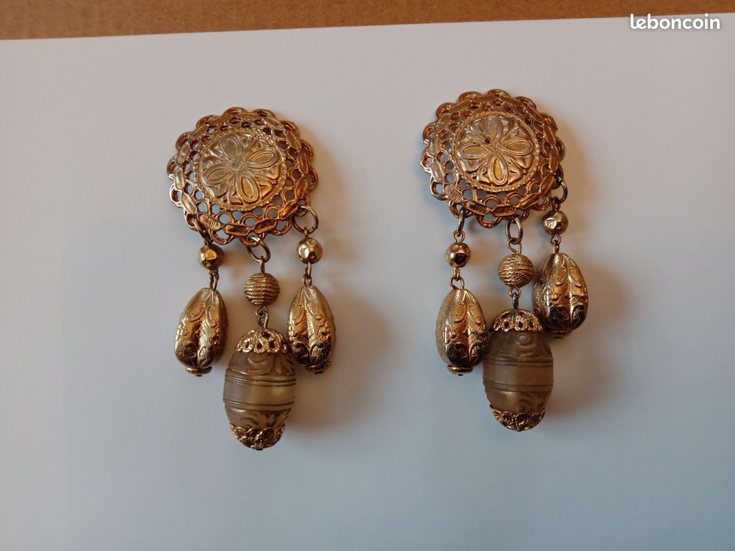 Boucles D'oreilles Clips Vintage Années 80 En émail Orange - Occasion En Très Bon état