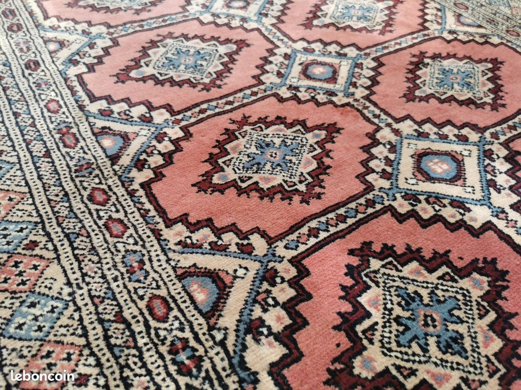 Tapis vintage turc noué à la main 202 cm x 300 cm patchwork multicolore